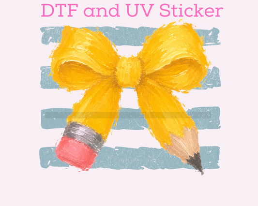 Pencil Bow School with Blue Stripes Teacher DTF TRANSFER