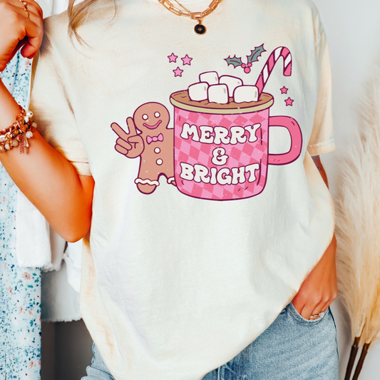 Merry And Bright Hot Cocoa Gingerbread Man Christmas DTF TRANSFER or UV DTF STICKER