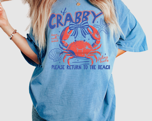 Crabby Please Return to the Beach Summer DTF TRANSFER or UV DTF STICKER