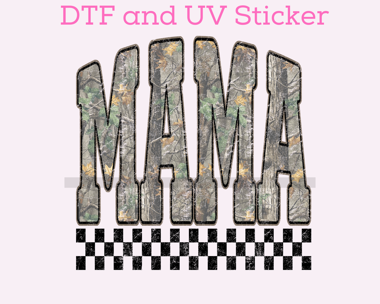 Camo Mama Varsity Letters DTF TRANSFER or UV DTF STICKER DECAL