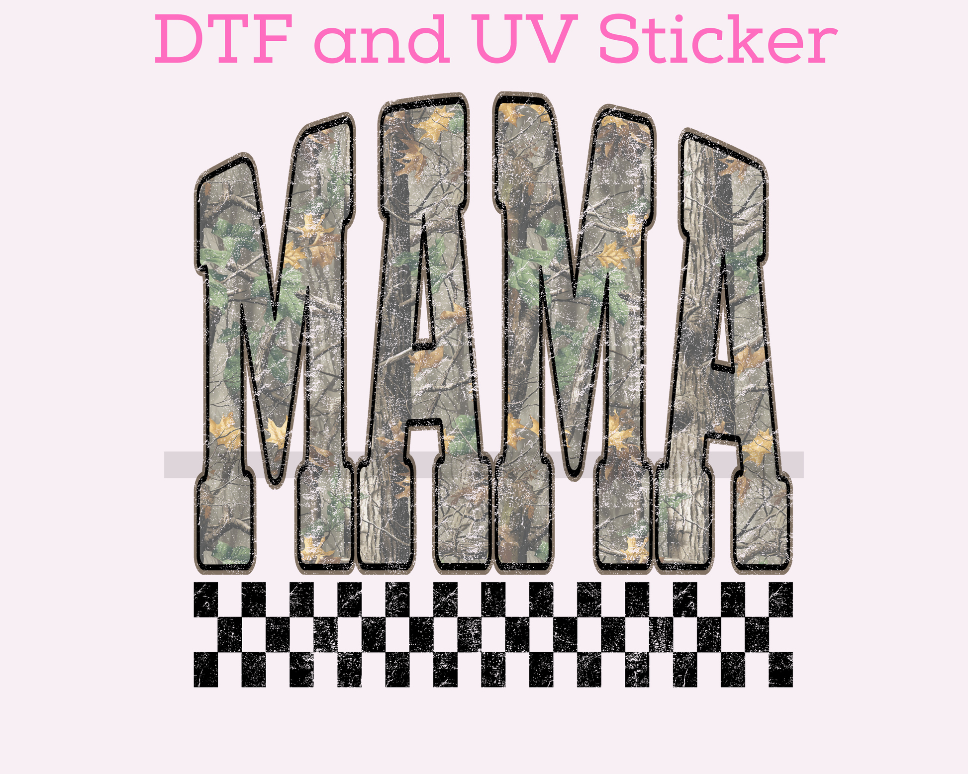 Camo Mama Varsity Letters DTF TRANSFER or UV DTF STICKER DECAL