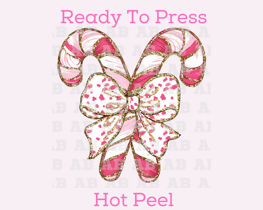 Confetti Coquette Bow Candy Cane Set (Faux Glitter) Christmas DTF TRANSFER or UV DTF STICKER