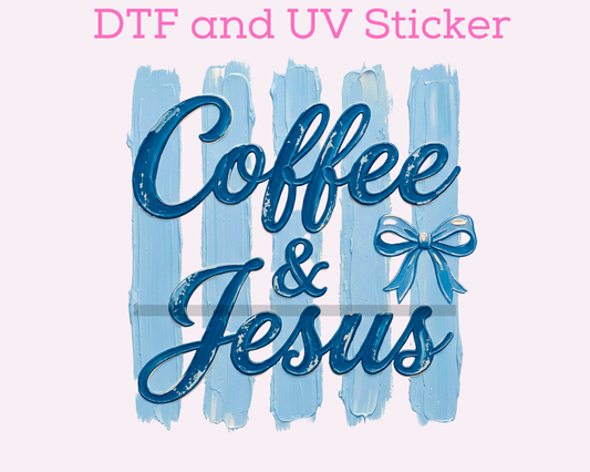 Jesus & Coffee Striped Religious DTF TRANSFER or UV DTF STICKER