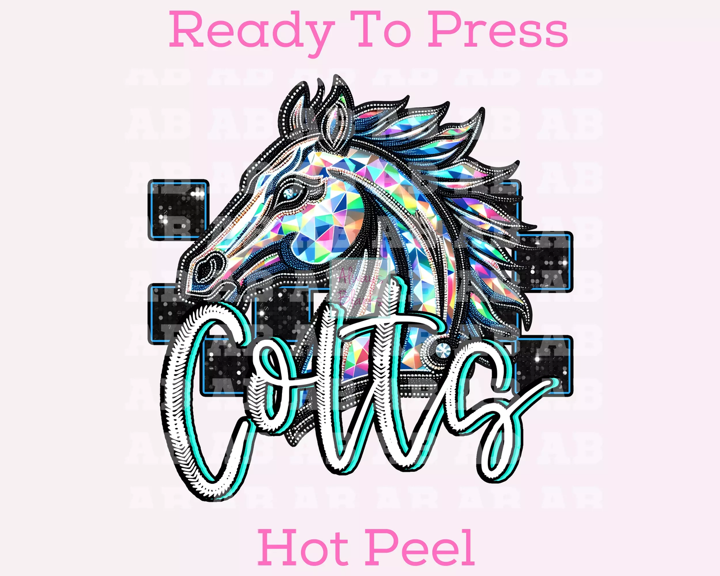 Checkered Colts Faux Embroidery School Mascot DTF TRANSFER or UV DTF STICKER