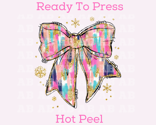 Coquette Bow Brush Stroke Faux Glitter Winter Christmas DTF TRANSFER or UV DTF STICKER DECAL