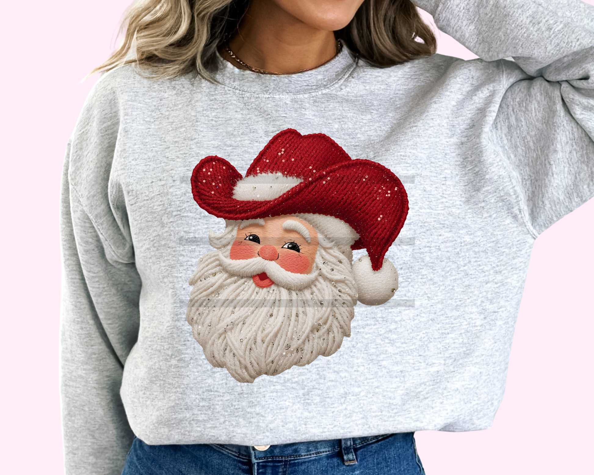 Cowboy Santa Yarn Sequins Western Christmas DTF TRANSFER