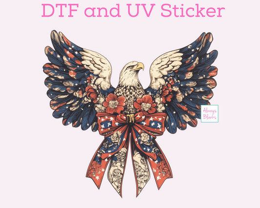 Floral Eagle Patriotic DTF TRANSFER or UV DTF STICKER