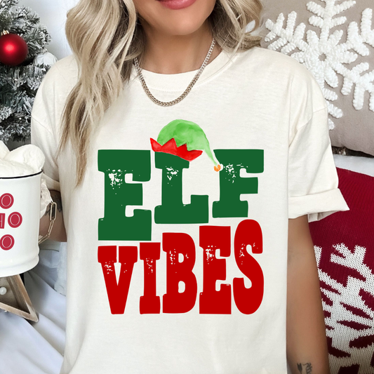 Distressed Elf Vibes Christmas DTF TRANSFER or UV DTF STICKER