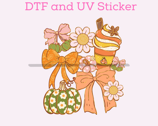 Fall Girlie Coffee Bow DTF TRANSFER or UV DTF STICKER DECAL