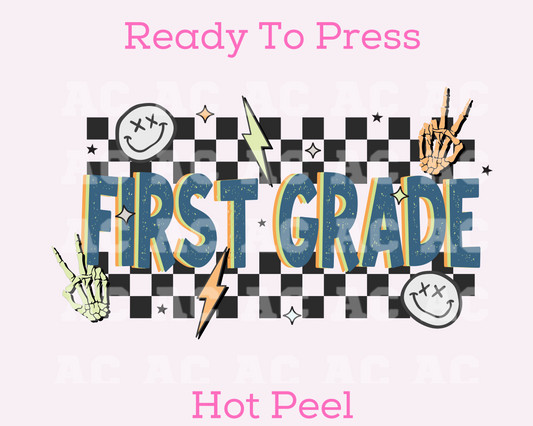 Checkered First Grade 1st Grade DTF TRANSFER or UV DTF STICKER