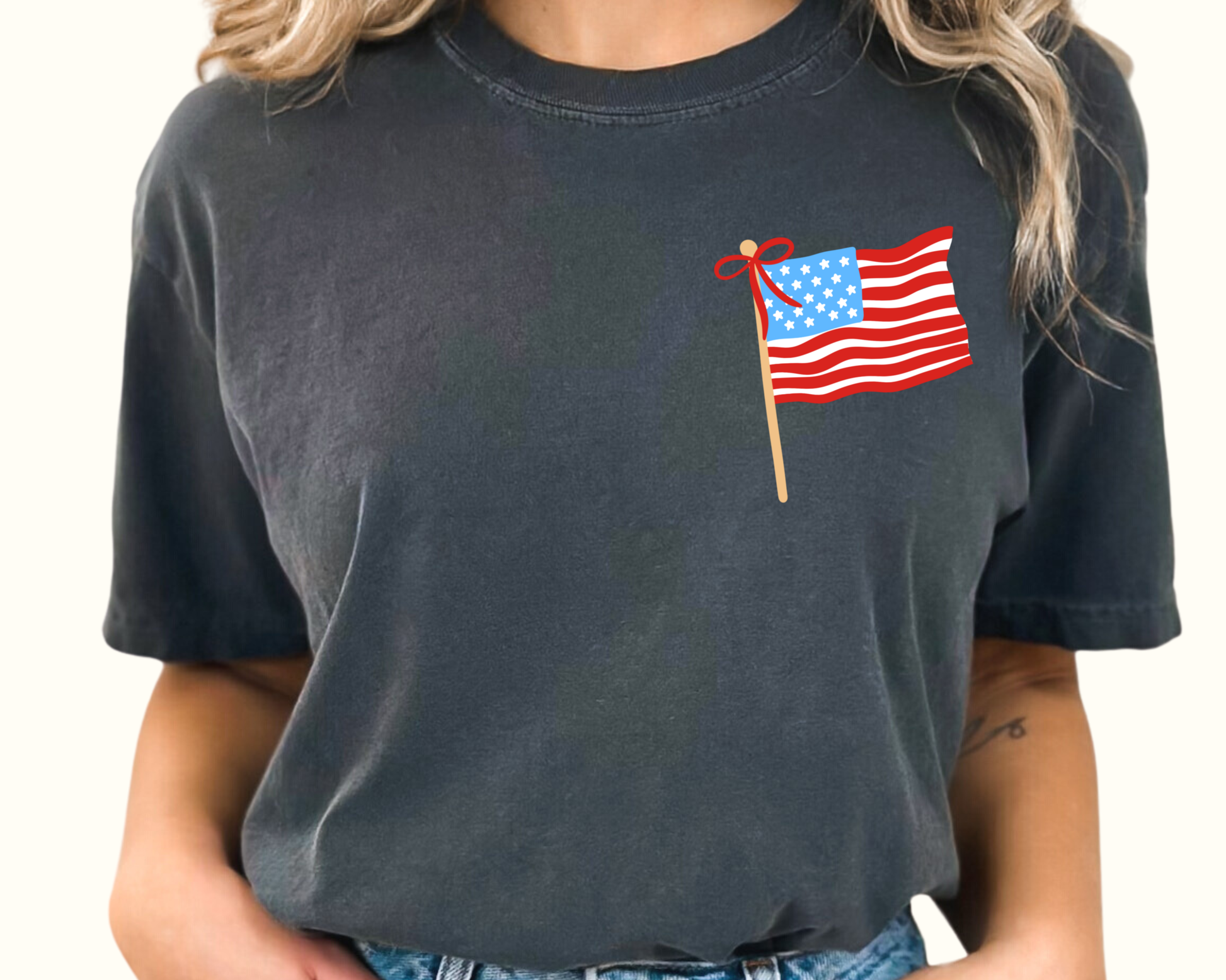 Flag with Bow Patriotic 4th of July DTF TRANSFER