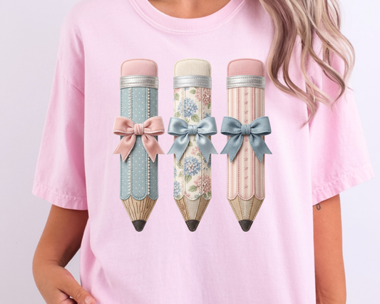 Trendy Pencils Floral Bow School Teacher DTF TRANSFER