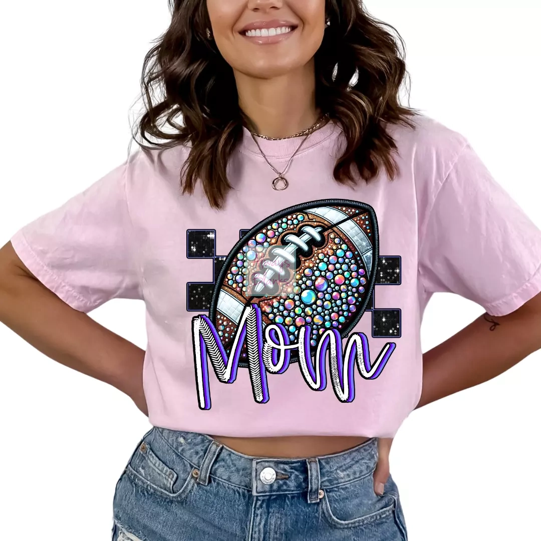 Checkered Football Mom Faux Embroidery Football DTF TRANSFER