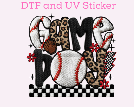 Baseball Game Day Faux Yarn Sports DTF TRANSFER or UV DTF STICKER