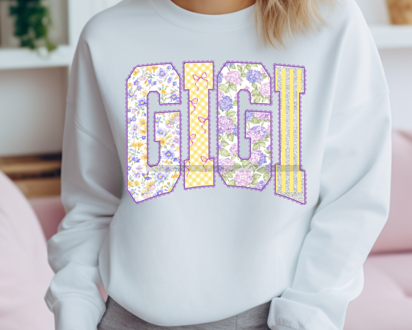 Gigi Floral Preppy Varsity Letters DTF TRANSFER or UV DTF STICKER DECAL