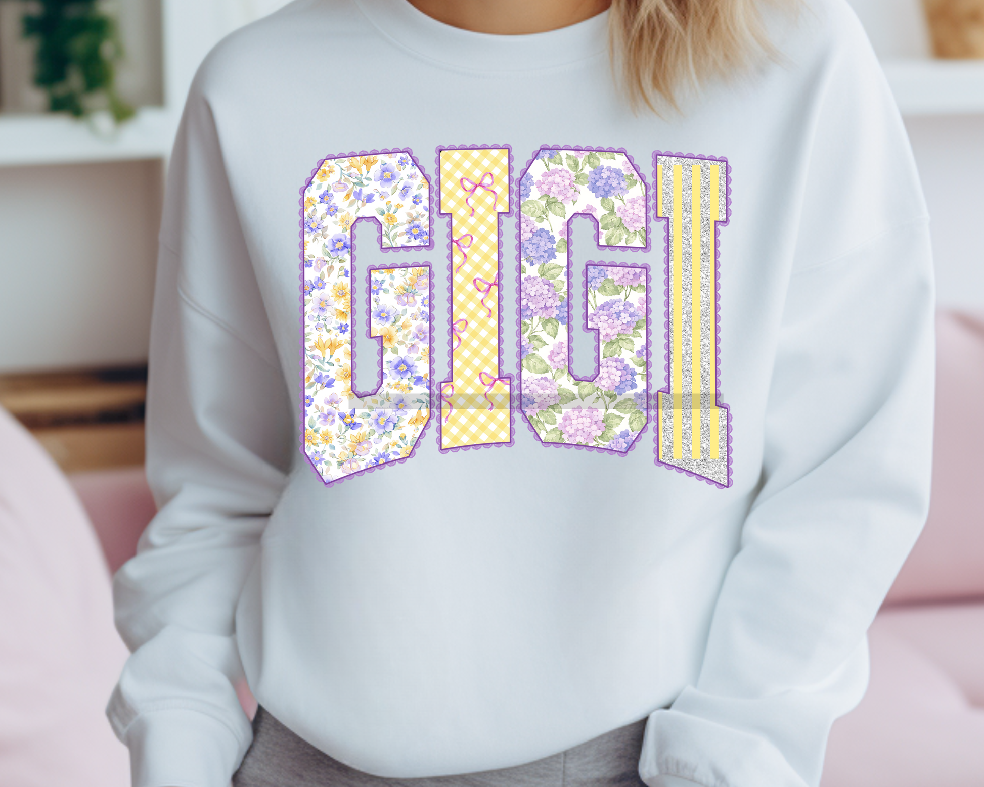 Gigi Floral Preppy Varsity Letters DTF TRANSFER or UV DTF STICKER DECAL