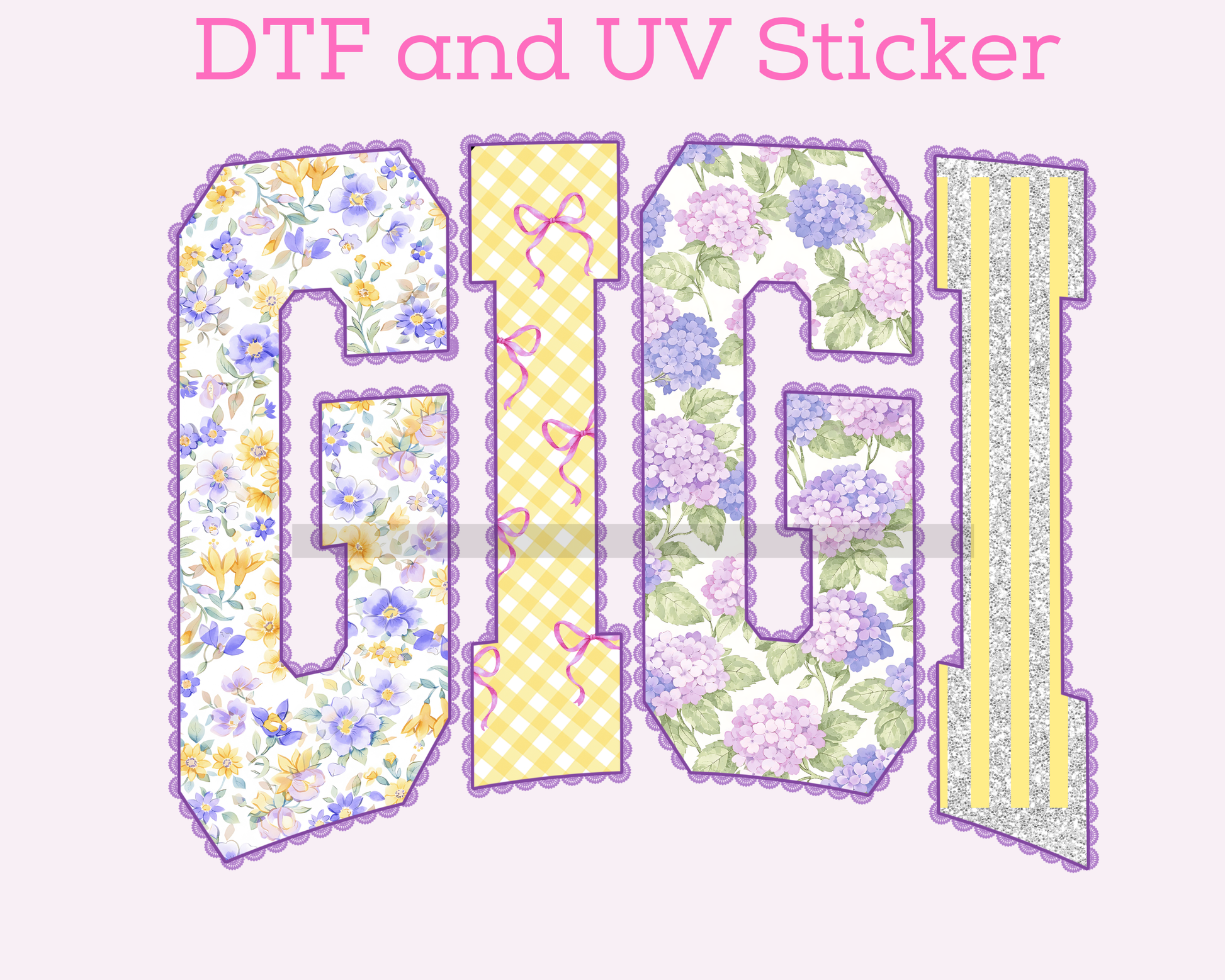 Gigi Floral Preppy Varsity Letters DTF TRANSFER or UV DTF STICKER DECAL