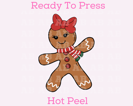 Girl Gingerbread With Bow Christmas DTF TRANSFER