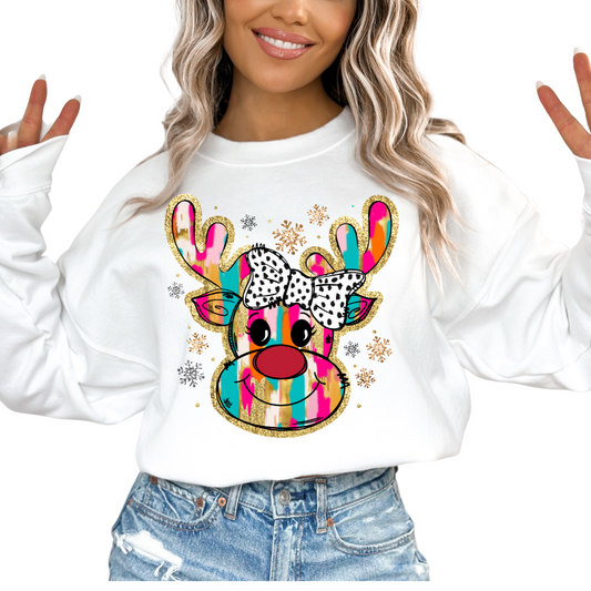 Faux Glitter Girl Reindeer Christmas DTF TRANSFER or UV DTF STICKER