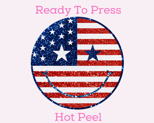 Faux Glitter 4th of July Smiley DTF TRANSFER or UV DTF STICKER