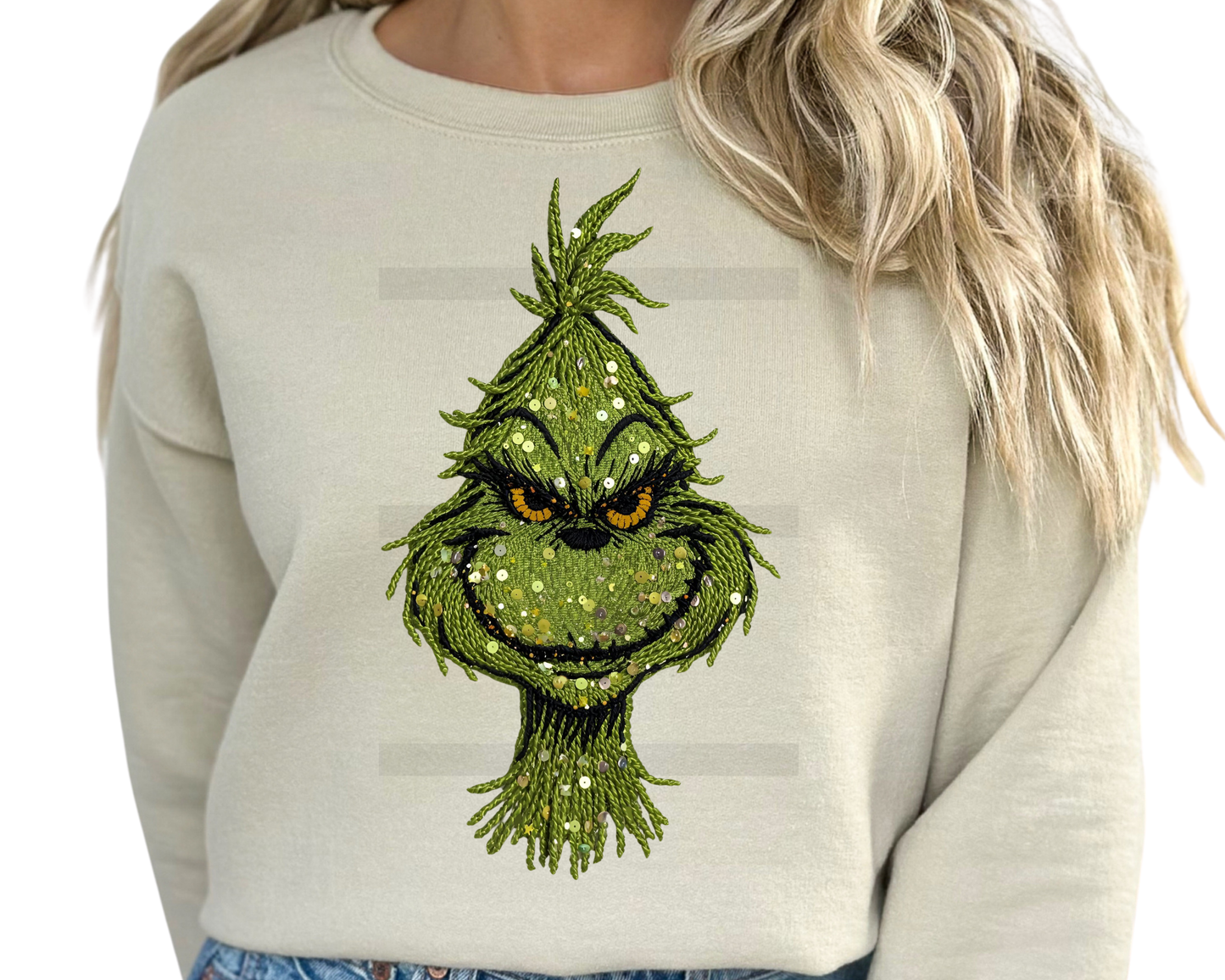 Green Man Faux Yarn and Sequins DTF TRANSFER or UV DTF STICKER