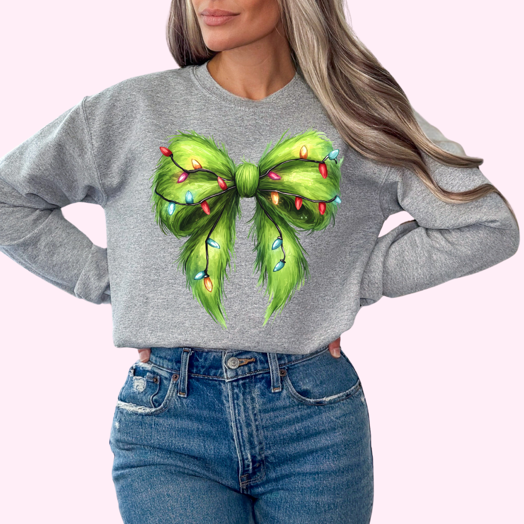 Fluffy Coquette Gr!nch Bow Christmas DTF TRANSFER  or UV DTF STICKER