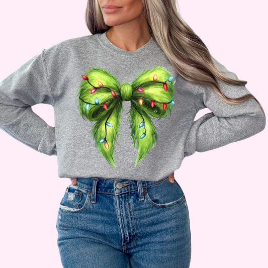 Fluffy Coquette Gr!nch Bow Christmas DTF TRANSFER or UV DTF STICKER