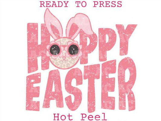 Hoppy Easter Pink Bunny (Distressed) Easter DTF TRANSFER or UV DTF STICKER