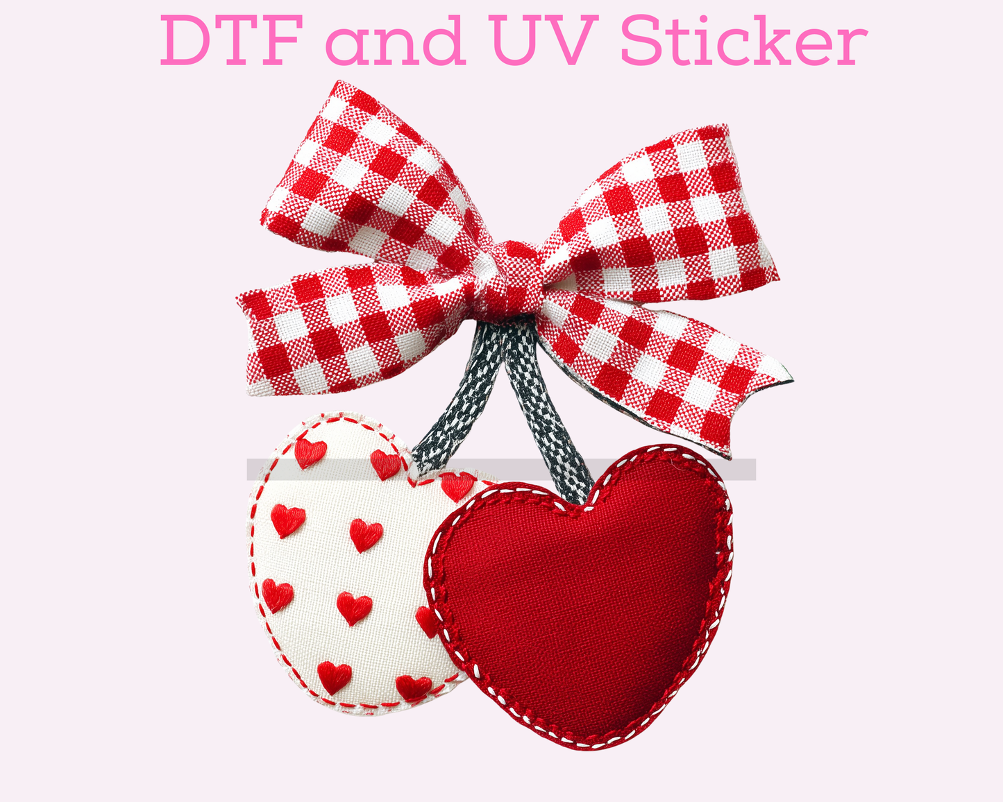 Faux Fabric Cherry Heart Valentine's Day DTF TRANSFER or UV DTF STICKER