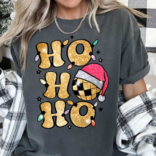 Gold Faux Sequins Ho Ho Ho DTF TRANSFER or UV DTF STICKER