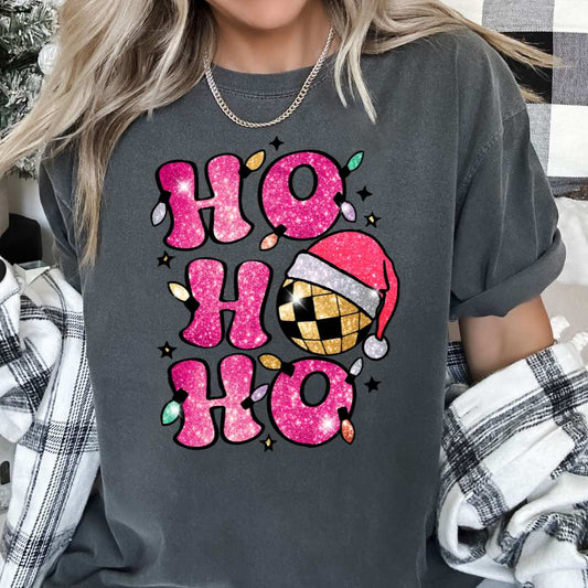 Pink Faux Sequins Ho Ho Ho DTF TRANSFER