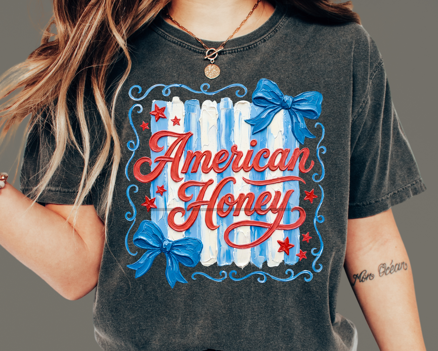 American Honey Bow Stripes Patriotic 4th of July DTF TRANSFER