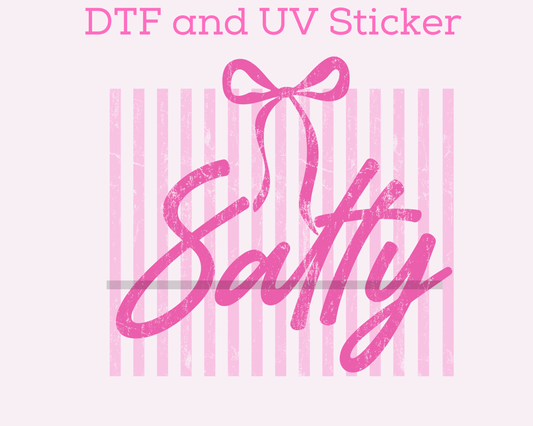 Salty with Bow and Stripes Pink DTF TRANSFER or UV DTF STICKER