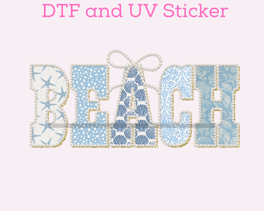 Beach Pearl Varsity Letters DTF TRANSFER or UV DTF STICKER