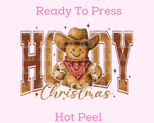 Gold Gingerbread Cowboy Western Christmas DTF TRANSFER or UV DTF STICKER