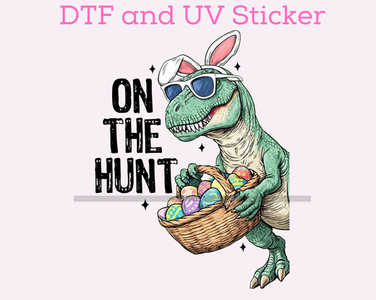 On the Hunt Dinosaur Boy Easter DTF TRANSFER or UV DTF STICKER