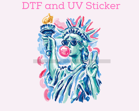 Lady Liberty Blowing Bubble Gum Patriotic 4th of July DTF TRANSFER