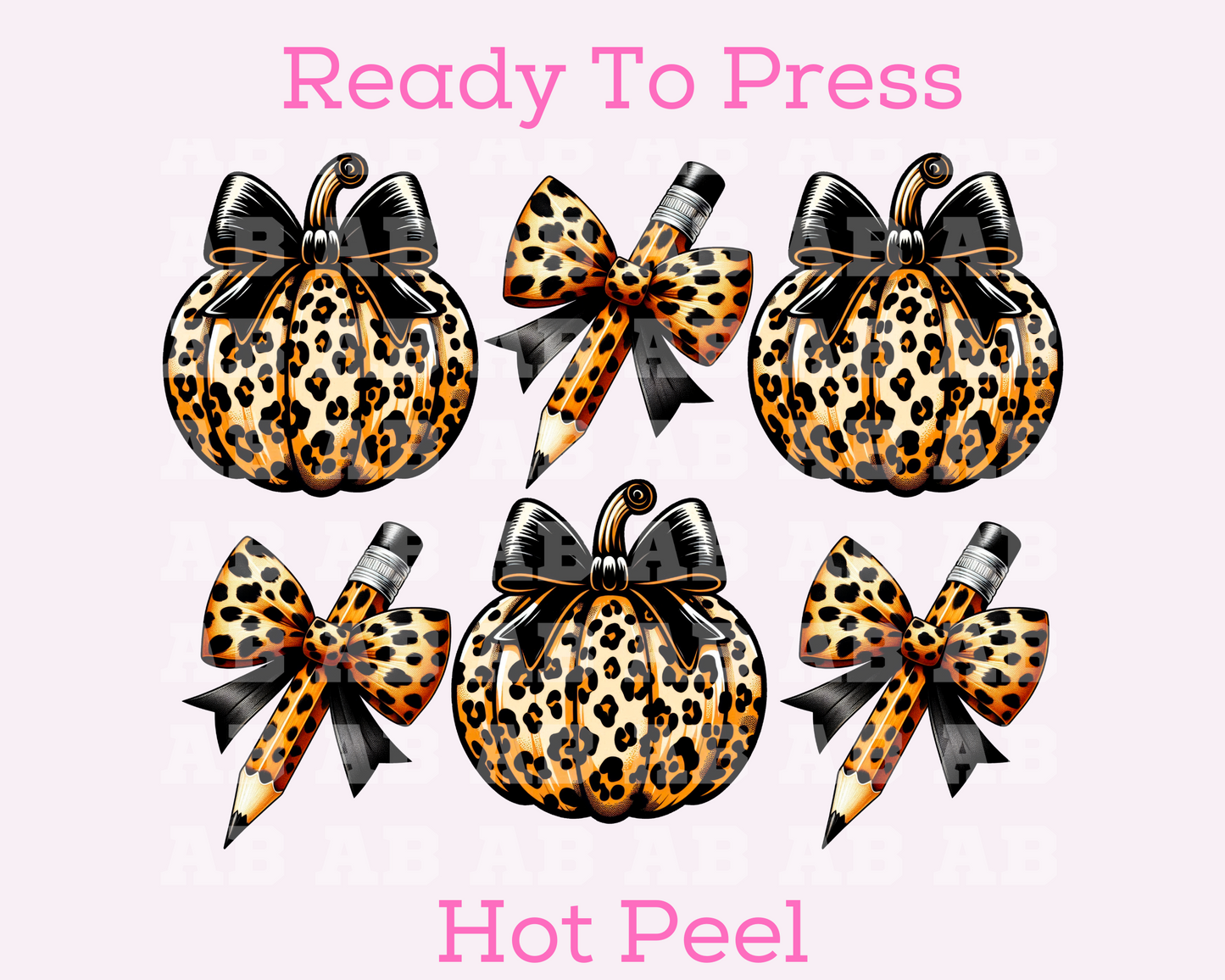 Leopard Pumpkins and Pencils With Bows School Fall DTF TRANSFER or UV DTF STICKER DECAL