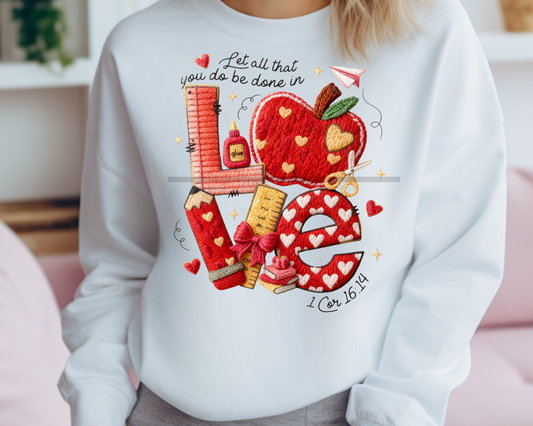 Faux Yarn Teacher Valentines Day Love DTF TRANSFER