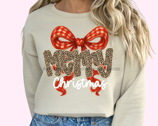 Merry Christmas Red Bow Christmas DTF TRANSFER or UV DTF STICKER