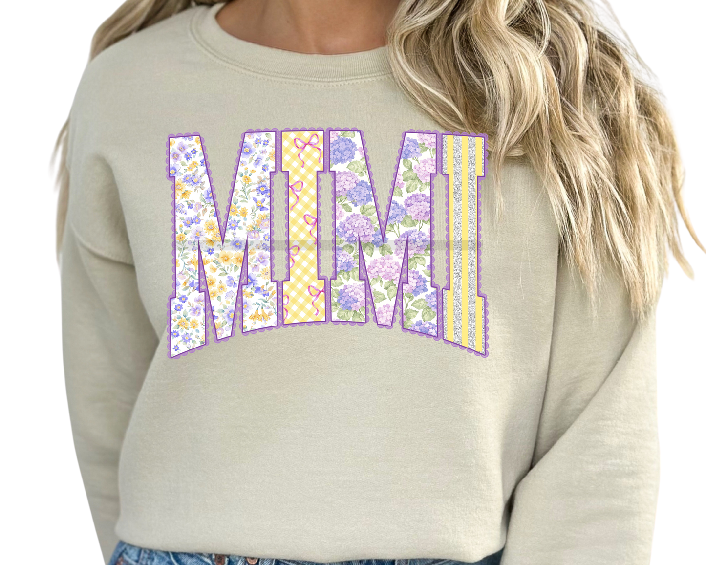 Mimi Floral Preppy Varsity Letters DTF TRANSFER or UV DTF STICKER DECAL