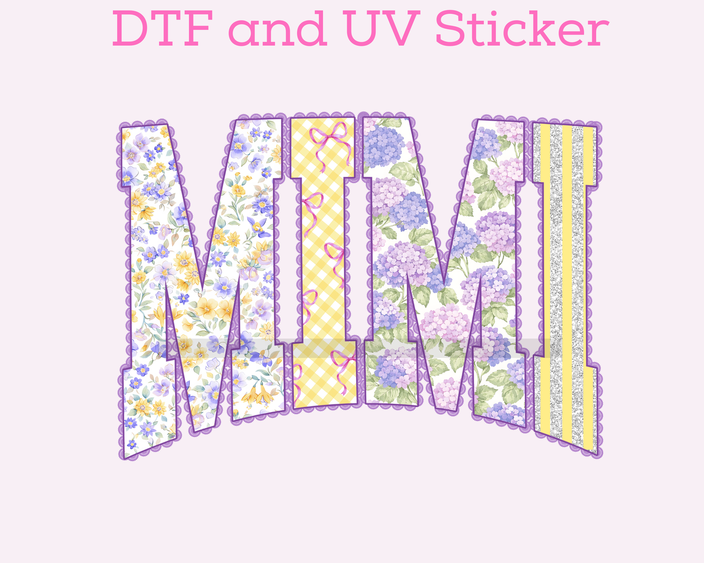 Mimi Floral Preppy Varsity Letters DTF TRANSFER or UV DTF STICKER DECAL