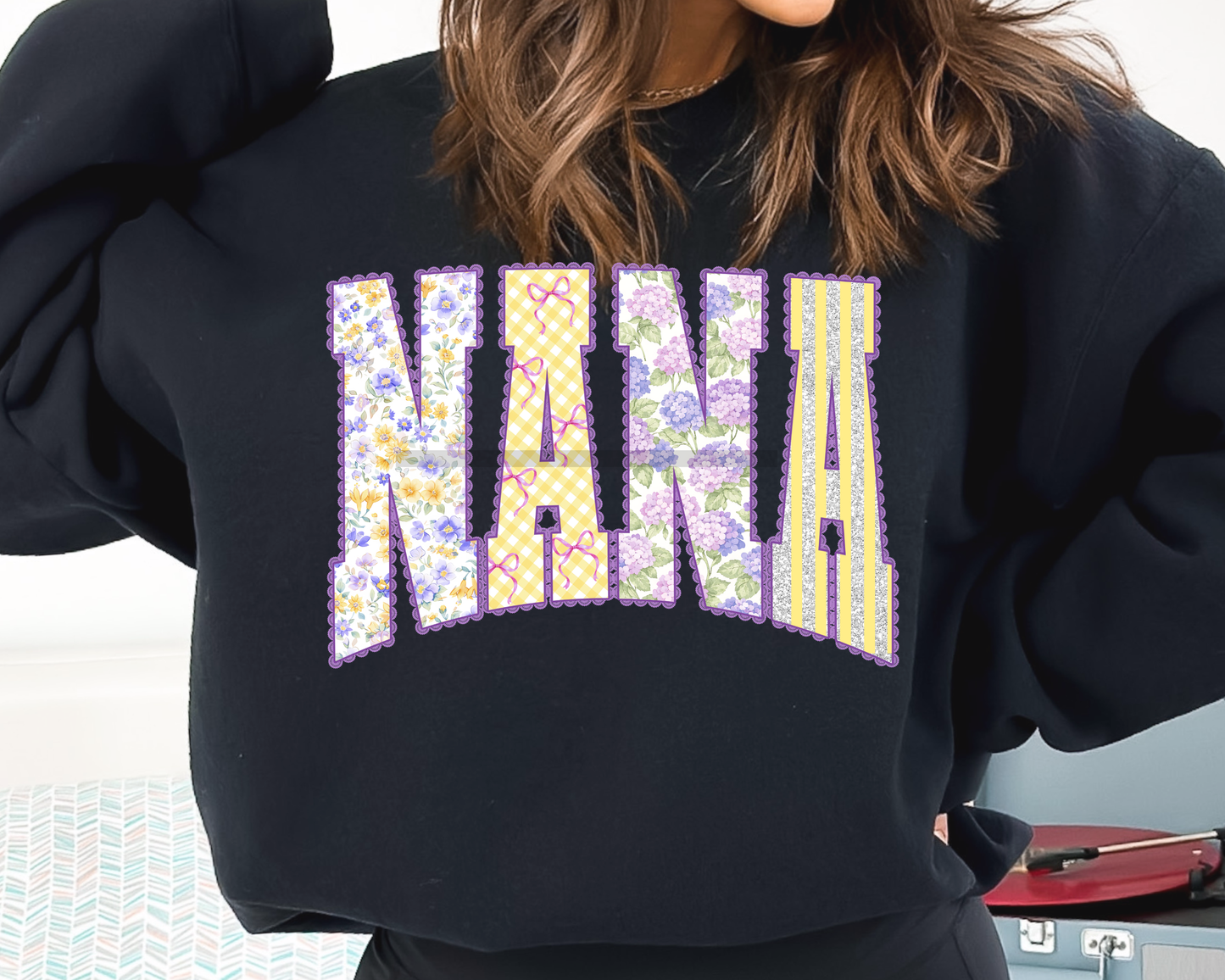 Nana Floral Preppy Varsity Letters DTF TRANSFER or UV DTF STICKER DECAL