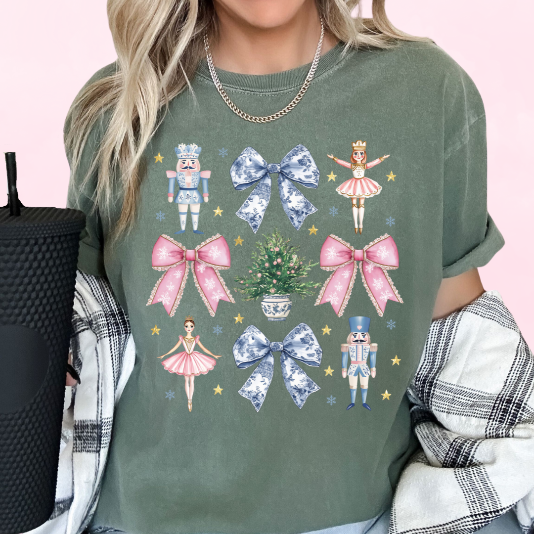 Nutcracker Ballet Blue Floral Coquette Bow Collage Christmas DTF TRANSFER  or UV DTF STICKER