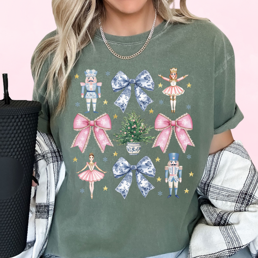 Nutcracker Ballet Blue Floral Coquette Bow Collage Christmas DTF TRANSFER or UV DTF STICKER