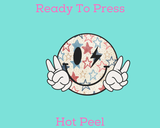 Patriotic Peace Smiley DTF TRANSFER or UV DTF STICKER