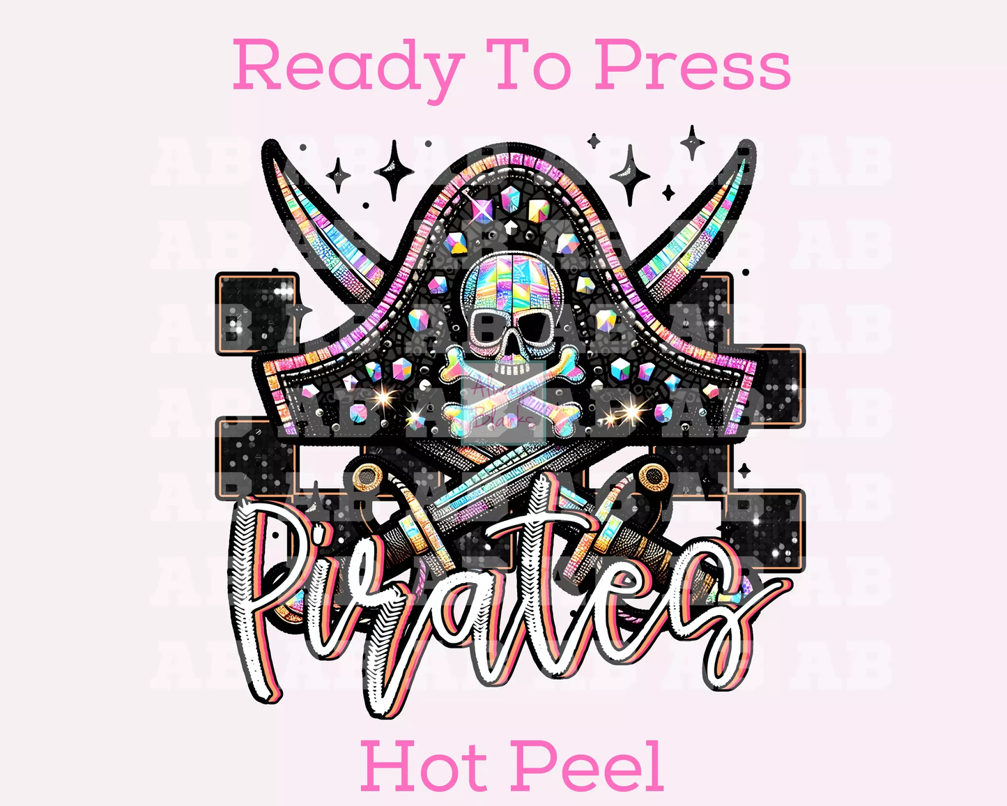 Checkered Pirates Faux Embroidery School Mascot DTF TRANSFER or UV DTF STICKER