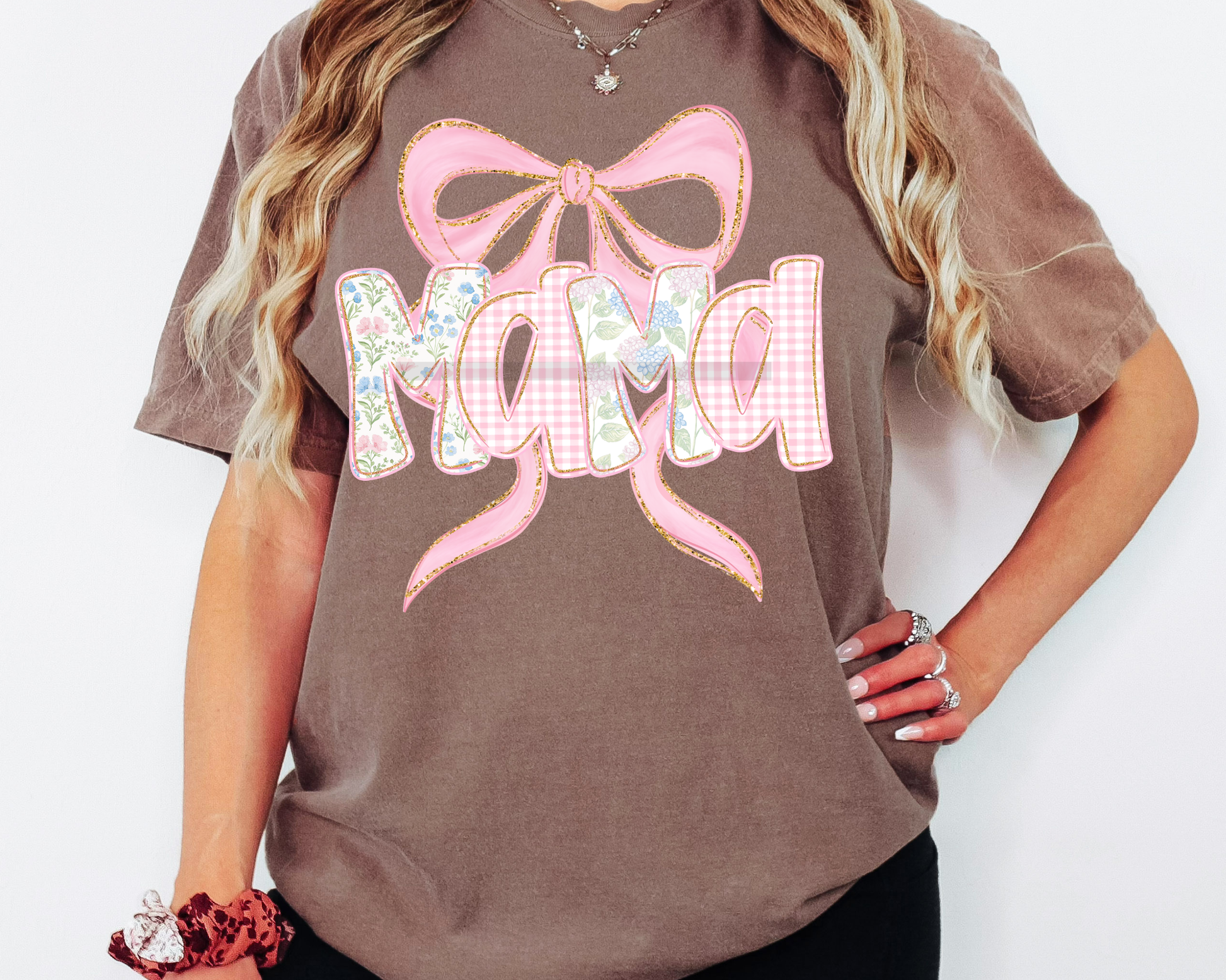 Mama with pink Bow DTF TRANSFER or UV DTF STICKER DECAL