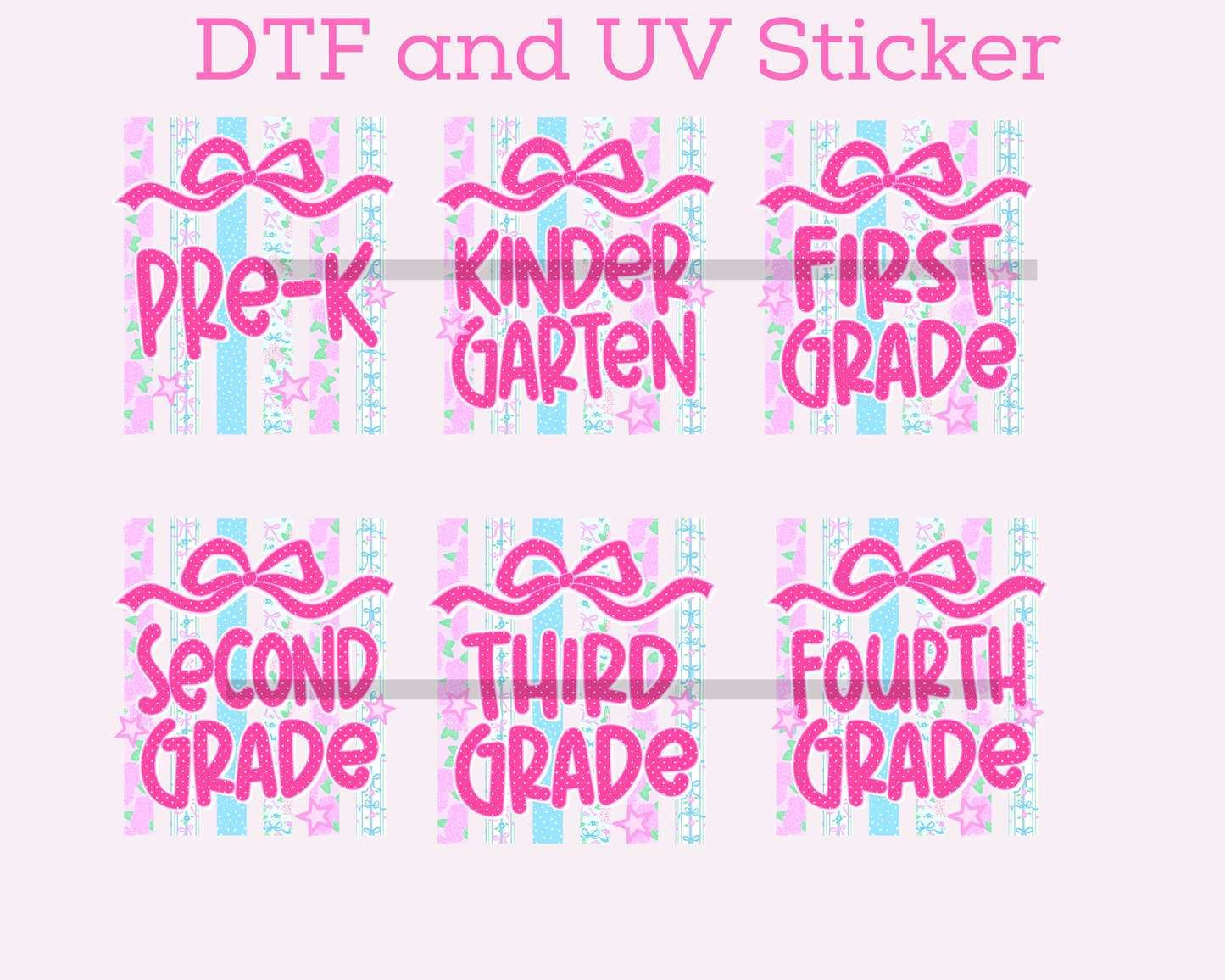 All Grades Girl School Stripes Bow TRANSFER