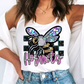 Checkered Pink Hornets Faux Embroidery School Mascot DTF TRANSFER or UV DTF STICKER